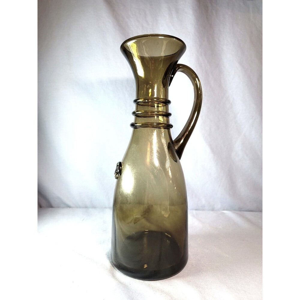 Italian Wine Decanter Vase Dark Smoke Colored Neck Rings 13.5''T VTG Italy Made